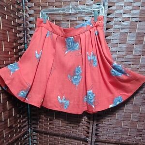 Coral Floral Pleated Skirt Anthropologie